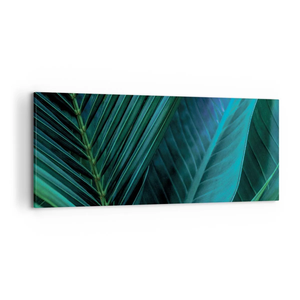 Cuadro sobre lienzo - Impresión de Imagen - Primer plano de hojas verdes tropicales - 120x50cm - Anatomía del verde - Decoración de pared moderna para salón y dormitorio ARTTOR