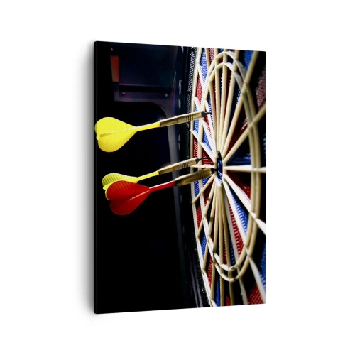 Cuadro sobre lienzo - Impresión de Imagen - Un tablero de dardos con dardos impactados sobre un fondo negro - 50x70cm - En el blanco - Decoración de pared moderna para salón y dormitorio ARTTOR