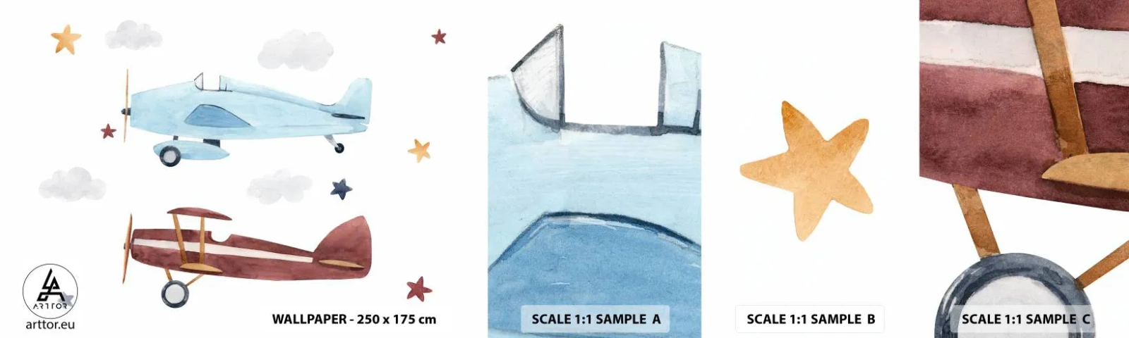 Muestra De Fotomural Standard Eco - ¡Piloto, estamos esperando! - Aviones, Retro, Para niños - 100x30 cm