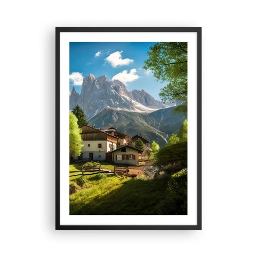 Póster en marco negro - Un pueblo de montaña al pie de majestuosos picos - 50x70cm - Idilio alpino - Decoración de pared moderna para salón y dormitorio ARTTOR