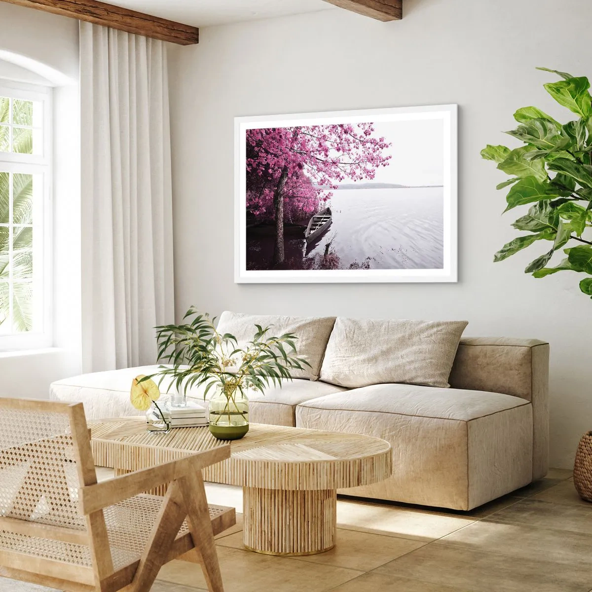 Póster en marco blanco - En el silencio rosa - 91x61 cm