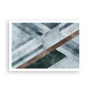 Póster - Formas geométricas en tonos fríos de azul y marrón. - 100x70cm - Sofisticada elegancia de la geometría - Decoración de pared moderna para salón y dormitorio ARTTOR