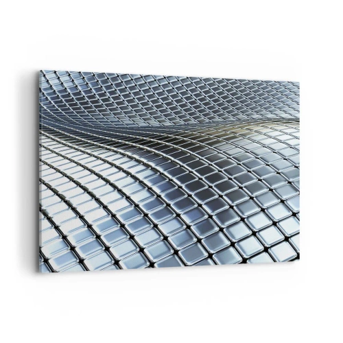 Cuadro sobre lienzo - Impresión de Imagen - Estructura moderna de cuadrados metálicos. - 120x80cm - Ola de plata - Decoración de pared moderna para salón y dormitorio ARTTOR