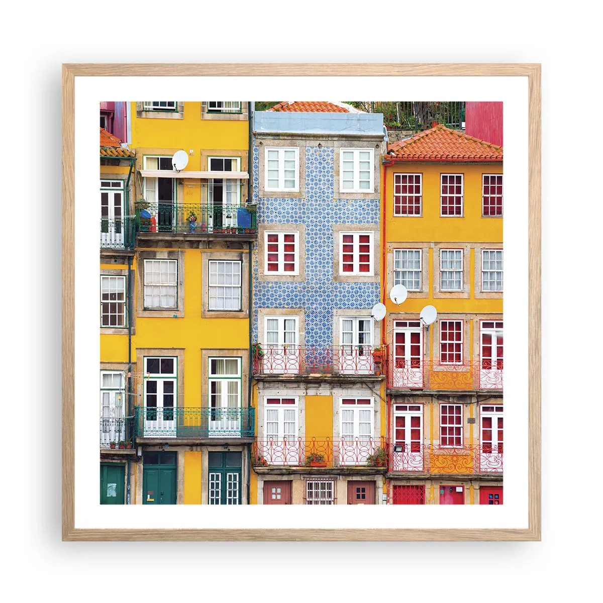 Póster en marco roble claro - Los colores de la ciudad vieja - 60x60 cm