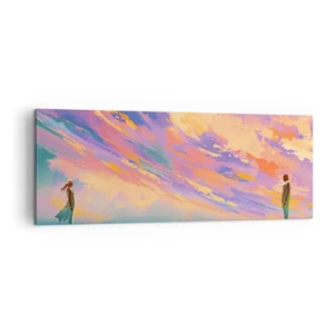 Cuadro sobre lienzo - Impresión de Imagen - Una escena dinámica con figuras contra un cielo colorido al atardecer. - 140x50cm - Fuerza de atracción - Decoración de pared moderna para salón y dormitorio ARTTOR