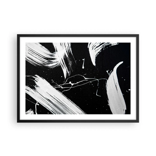 Póster en marco negro - Trazos blancos abstractos sobre un fondo negro - 70x50cm - Rompiendo la oscuridad - Decoración de pared moderna para salón y dormitorio ARTTOR