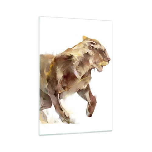 Cuadro sobre vidrio - Impresiones sobre Vidrio - Una leona corriendo en una interpretación artística - 70x100cm - Gracia salvaje - Decoración de pared moderna para salón y dormitorio ARTTOR
