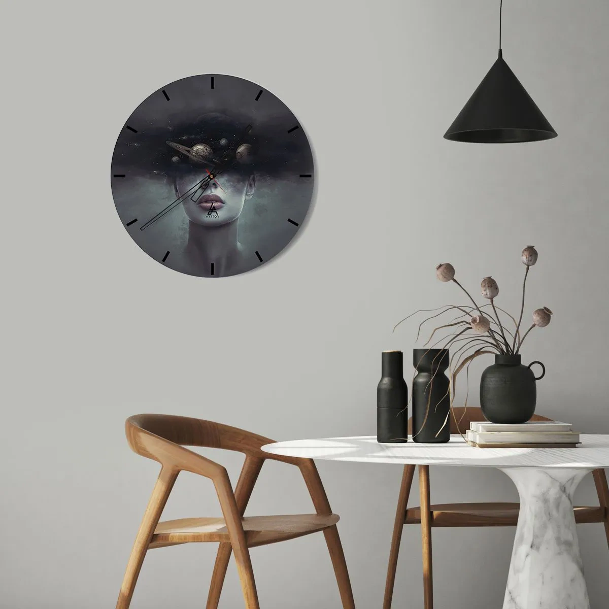 Reloj de pared - Reloj de vidrio - Y los planetas sienten... - 30x30 cm