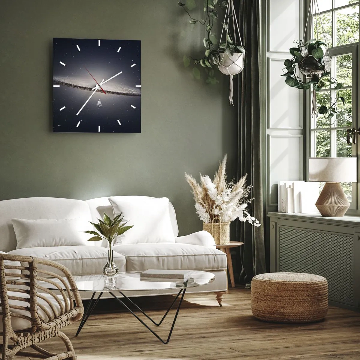 Reloj de pared - Reloj de vidrio - Una galaxia espiral con el espacio estrellado como telón de fondo. - 30x30cm - Érase una vez en una galaxia muy, muy lejana.... - Decoración de pared moderna para salón y dormitorio ARTTOR