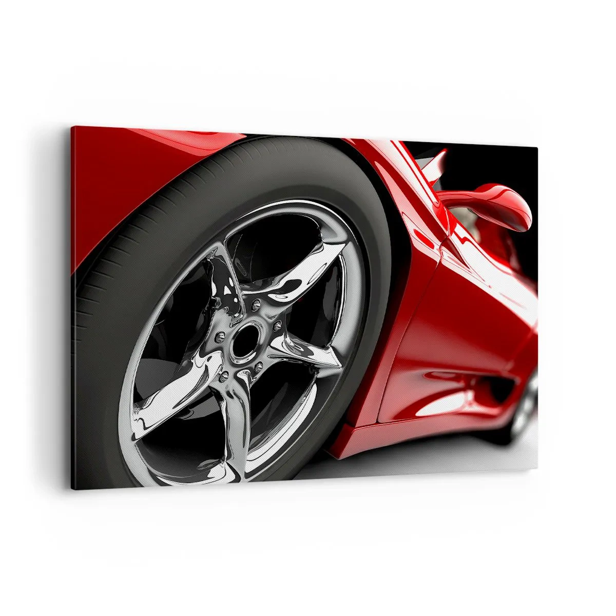 Cuadro sobre lienzo - Impresión de Imagen - Coche deportivo rojo con ruedas cromadas - 100x70cm - Creado para la velocidad - Decoración de pared moderna para salón y dormitorio ARTTOR