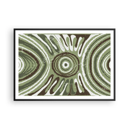 Póster en marco negro - Patrones abstractos en tonos verdes y marrones. - 100x70cm - Explosión de emociones - Decoración de pared moderna para salón y dormitorio ARTTOR