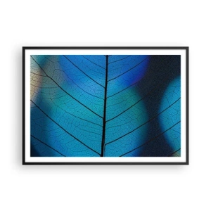 Póster en marco negro - Primer plano de una hoja azul con detalle de vena visible - 100x70cm - Construcción intrincada - Decoración de pared moderna para salón y dormitorio ARTTOR