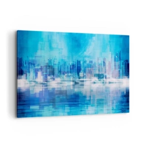 Cuadro sobre lienzo - Impresión de Imagen - Panorama abstracto de la ciudad en tonos azules - 120x80cm - La urbe azul - Decoración de pared moderna para salón y dormitorio ARTTOR