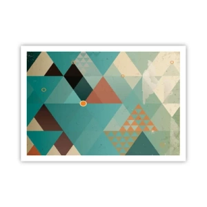 Póster - Patrones geométricos en tonos turquesa y marrón. - 100x70cm - Uno para todos y todos para uno - Decoración de pared moderna para salón y dormitorio ARTTOR