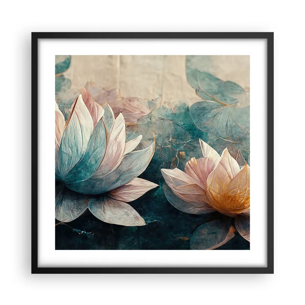 Póster en marco negro - Estrellas de lago - 50x50 cm