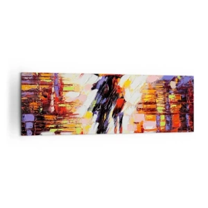 Cuadro sobre lienzo - Impresión de Imagen - Una escena abstracta de un paseo bajo un paraguas en una noche lluviosa. - 160x50cm - Juntos a través de la noche y la lluvia - Decoración de pared moderna para salón y dormitorio ARTTOR