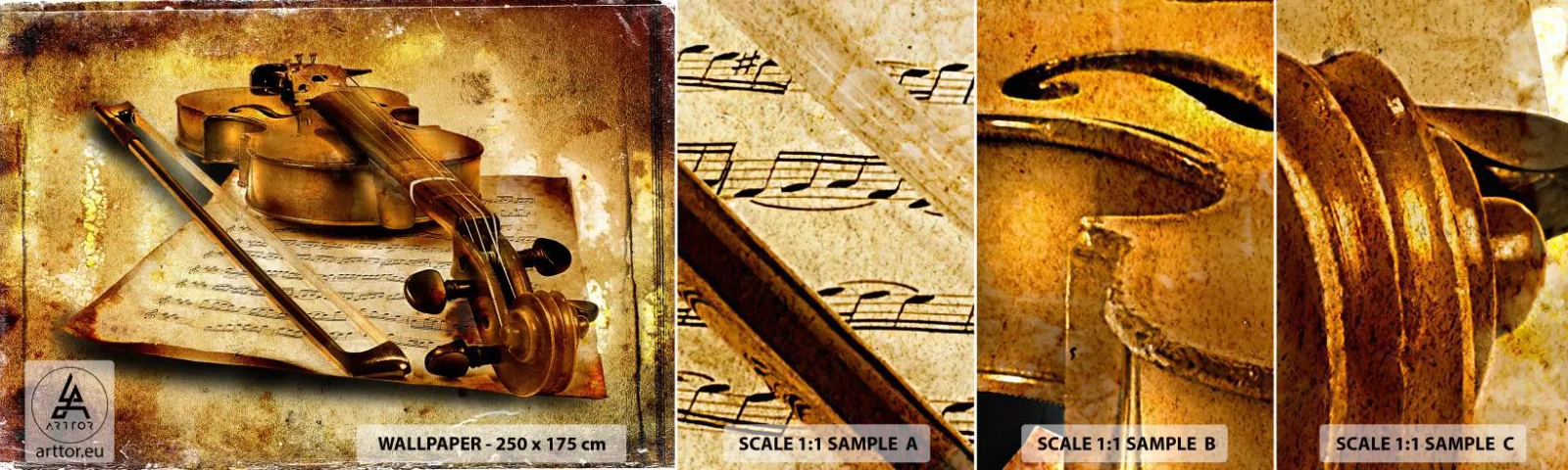 Muestra De Fotomural Standard Eco - Se necesita un virtuoso de inmediato - Violín, Música, Notas musicales - 100x30 cm