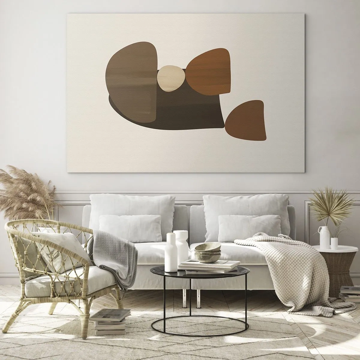 Cuadro sobre vidrio - Impresiones sobre Vidrio - Composición abstracta en tonos marrones y beige. - 120x80cm - Composición en bronce - Decoración de pared moderna para salón y dormitorio ARTTOR