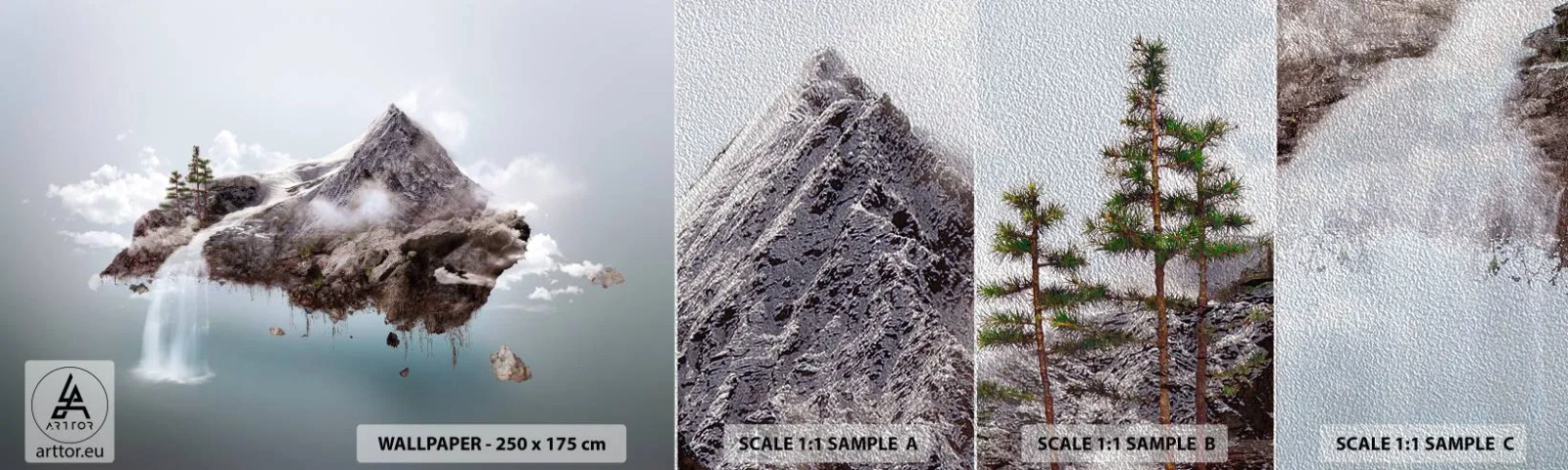 Muestra de fotomural Premium Sand - Isla surrealista - Abstracción, Fantasía, Isla - 100x30 cm