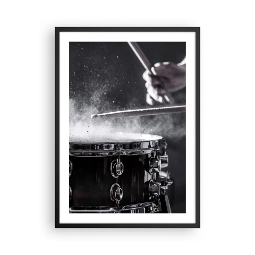 Póster en marco negro - Tambores golpeados con baquetas con efecto de pólvora pulverizada - 50x70cm - El pulso de la música - Decoración de pared moderna para salón y dormitorio ARTTOR