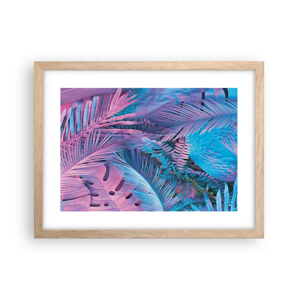 Póster en marco roble claro - Trópicos en rosa y azul - 40x30 cm