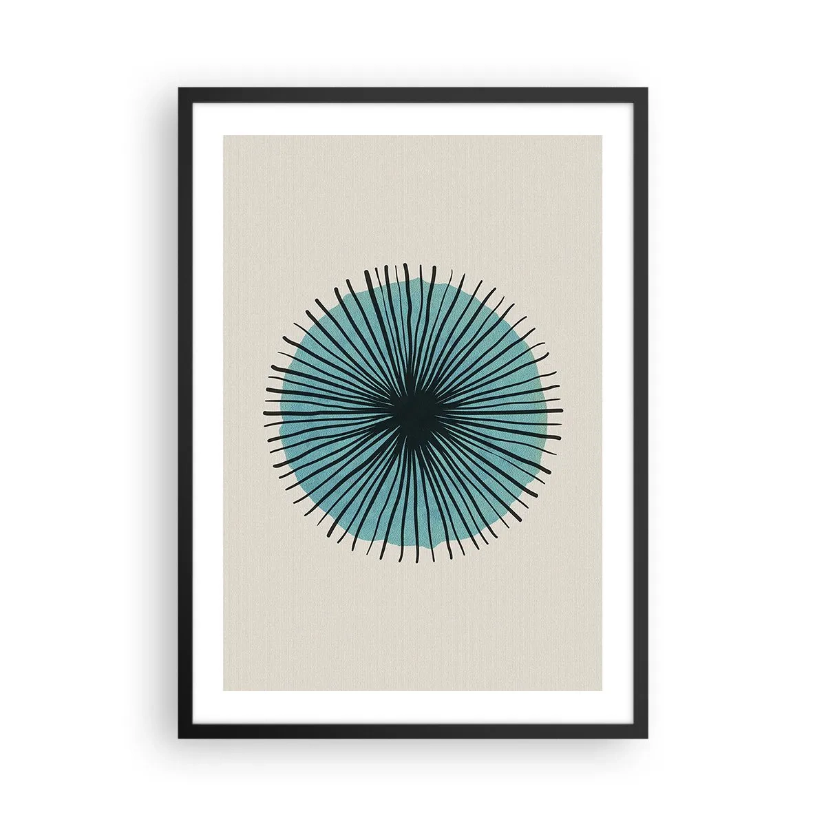 Póster en marco negro - Patrón geométrico en forma de círculo radial. - 50x70cm - Radiante en azul - Decoración de pared moderna para salón y dormitorio ARTTOR