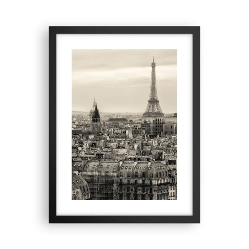Póster en marco negro - Sobre los tejados de París - 30x40 cm