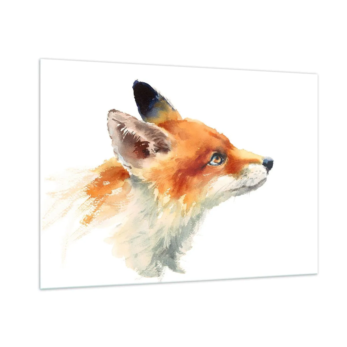 Cuadro sobre vidrio - Impresiones sobre Vidrio - Ilustración en acuarela de un zorro mirando a la distancia. - 100x70cm - Nunca se es demasiado cuidadoso - Decoración de pared moderna para salón y dormitorio ARTTOR