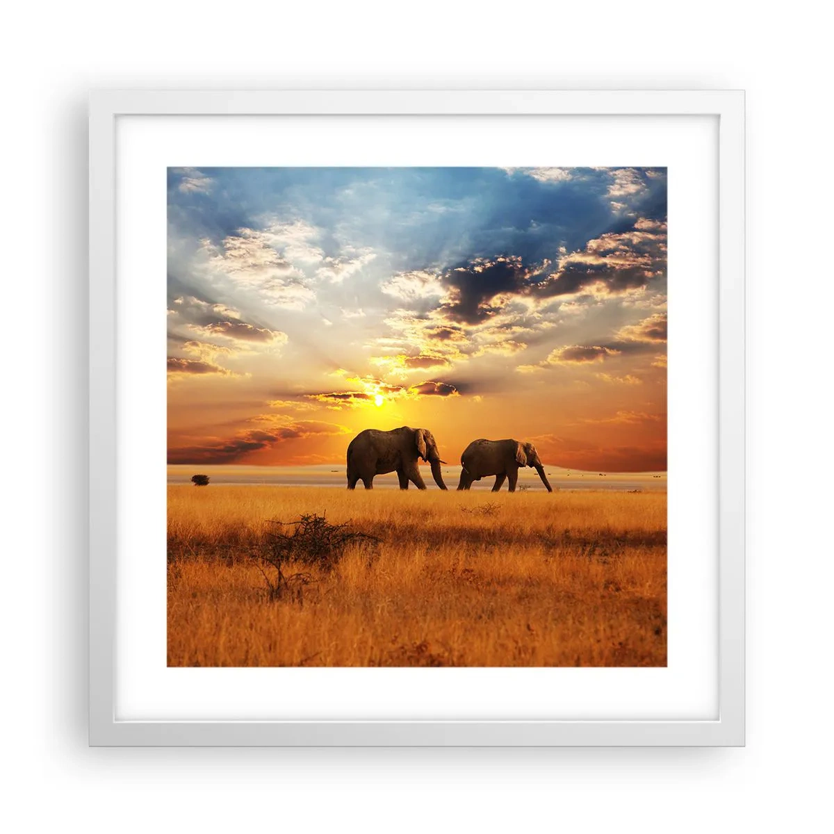 Póster en marco blanco - Un paseo en familia - 40x40 cm