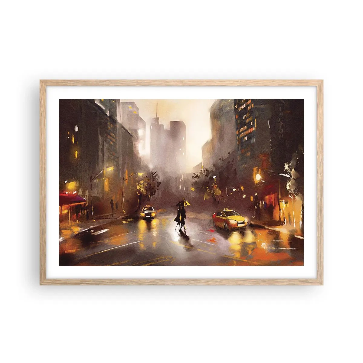 Póster en marco roble claro - En las luces de Nueva York - 70x50 cm