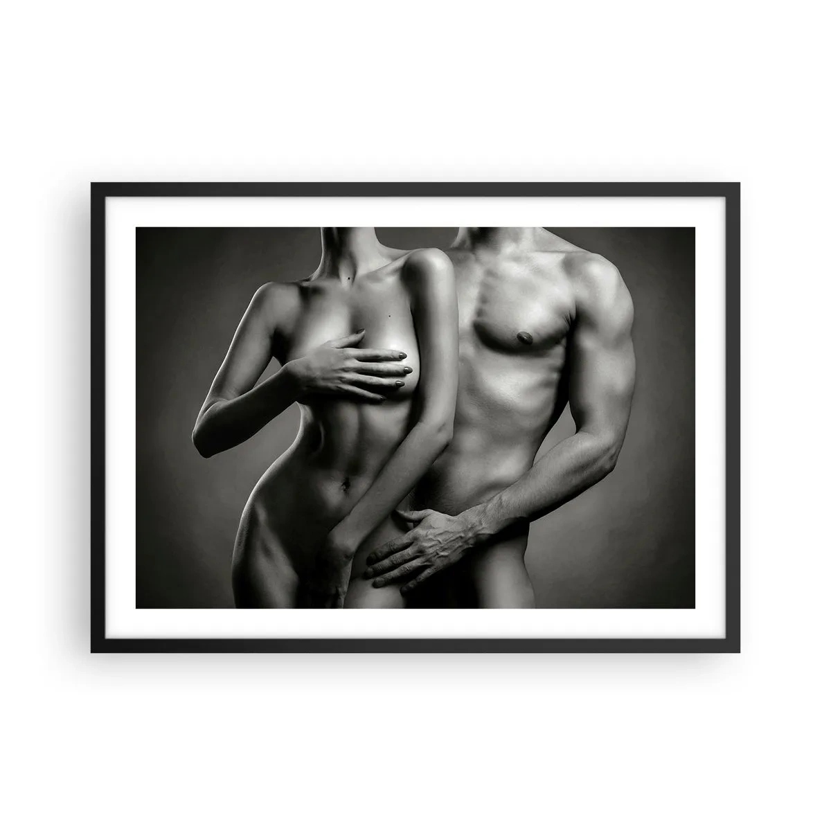 Póster en marco negro - Representación en blanco y negro de cuerpos femeninos y masculinos en una pose artística. - 70x50cm - Adán y Eva - Decoración de pared moderna para salón y dormitorio ARTTOR
