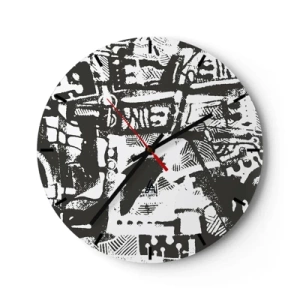 Reloj de pared - Reloj de vidrio - Patrón abstracto en blanco y negro con formas geométricas. - 30x30cm - ¿Orden o caos? - Decoración de pared moderna para salón, cocina y dormitorio ARTTOR