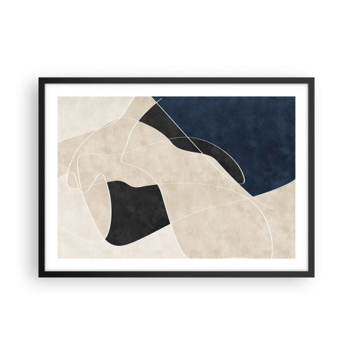 Póster en marco negro - Abstracción geométrica en tonos beige y azul marino. - 70x50cm - Composición abstracta - contraste de colores - Decoración de pared moderna para salón y dormitorio ARTTOR