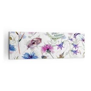 Cuadro sobre lienzo - Impresión de Imagen - Flores y hierbas de acuarela sobre un fondo blanco en estilo herbario. - 160x50cm - Herbario polaco - Decoración de pared moderna para salón y dormitorio ARTTOR