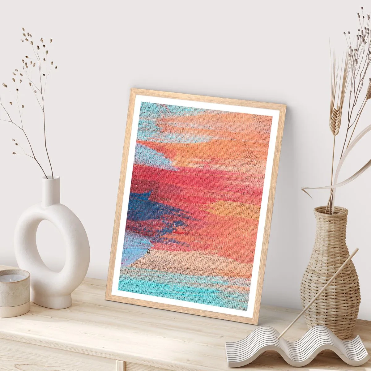 Póster en marco roble claro - Trazos de arco iris - 30x40 cm