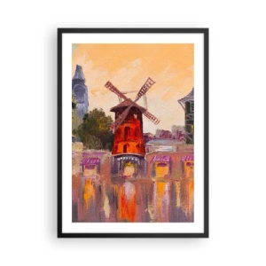Póster en marco negro - Una interpretación pictórica del famoso molino de viento con la ciudad como telón de fondo. - 50x70cm - Iconos parisinos - Moulin Rouge - Decoración de pared moderna para salón y dormitorio ARTTOR
