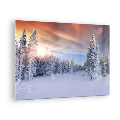 Cuadro sobre vidrio - Impresiones sobre Vidrio - Paisaje invernal con árboles cubiertos de nieve al atardecer - 70x50cm - Un espectáculo de naturaleza nevada - Decoración de pared moderna para salón y dormitorio ARTTOR