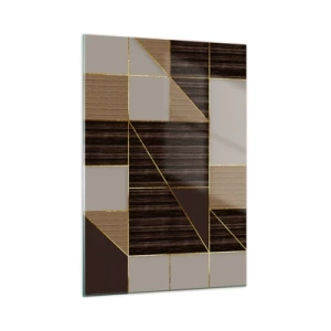 Cuadro sobre vidrio - Impresiones sobre Vidrio - Mosaico abstracto con elementos marrones y dorados. - 50x70cm - Un mosaico de marrones y dorados - Decoración de pared moderna para salón y dormitorio ARTTOR
