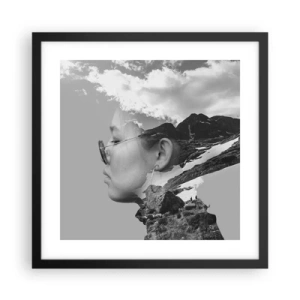 Póster en marco negro - Retrato sobre montañas y nubes - 40x40 cm