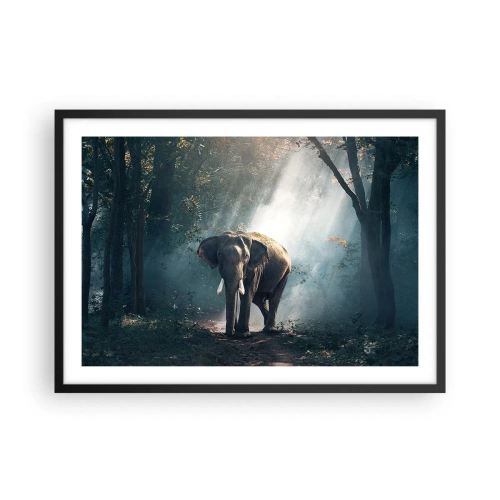 Póster en marco negro - Elefante en la luz del bosque - 70x50cm - Un paseo tranquilo - Decoración de pared moderna para salón y dormitorio ARTTOR