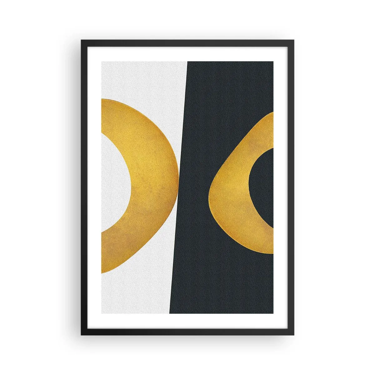 Póster en marco negro - Una composición abstracta con formas dominantes de oro y verde oscuro. - 50x70cm - Blanco, negro, dorado - Decoración de pared moderna para salón y dormitorio ARTTOR