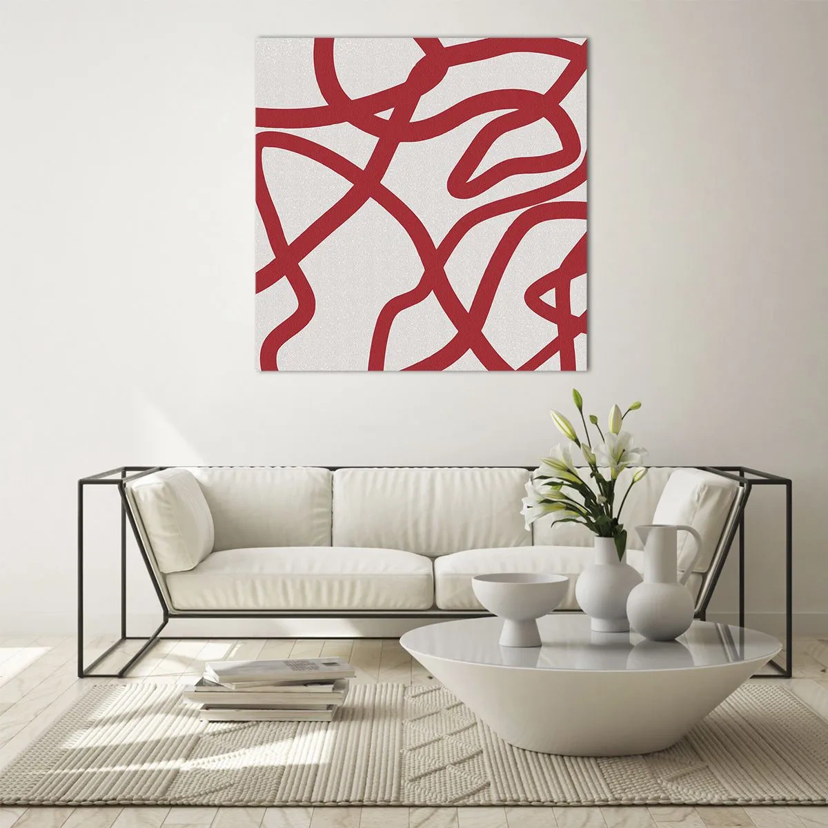Cuadro sobre vidrio - Impresiones sobre Vidrio - Rojo sobre blanco - 40x40 cm