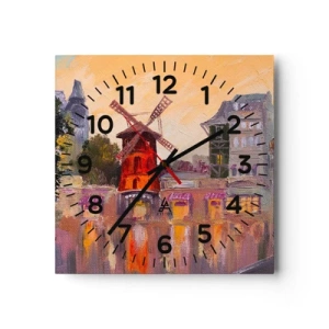 Reloj de pared - Reloj de vidrio - Iconos parisinos - Moulin Rouge - 30x30 cm