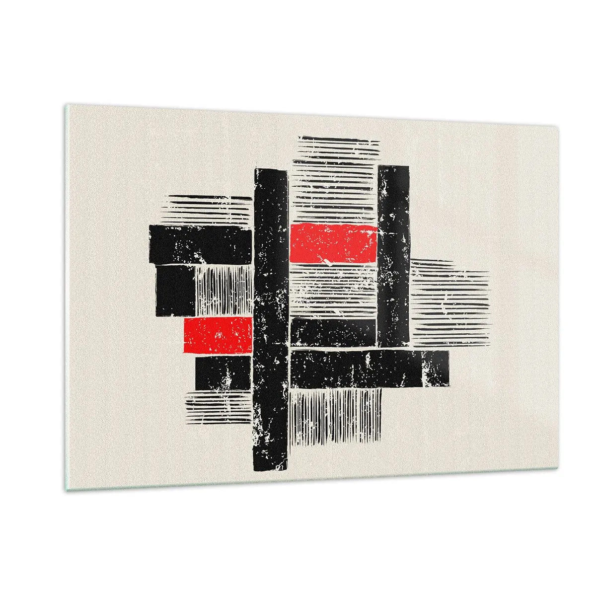 Cuadro sobre vidrio - Impresiones sobre Vidrio - Rayas abstractas en negro y rojo - 120x80cm - Rojo y negro - Decoración de pared moderna para salón y dormitorio ARTTOR