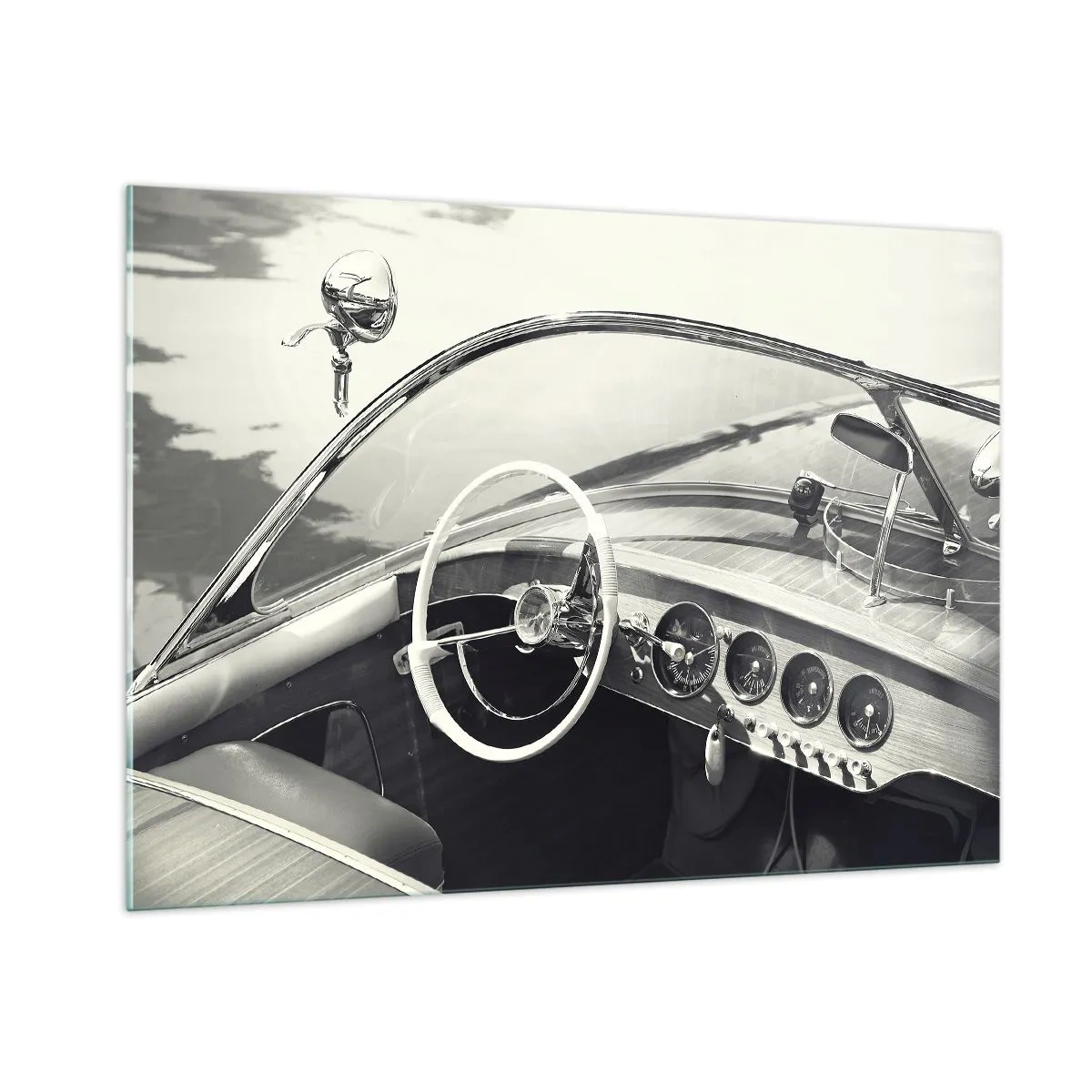 Cuadro sobre vidrio - Impresiones sobre Vidrio - Cabina de coche clásico en blanco y negro - 100x70cm - Tiempo para los ricos - Decoración de pared moderna para salón y dormitorio ARTTOR