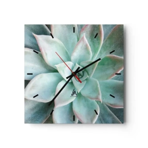Reloj de pared - Reloj de vidrio - Primer plano de una suculenta verde - 30x30cm - El corazón del desierto - Decoración de pared moderna para salón y dormitorio ARTTOR