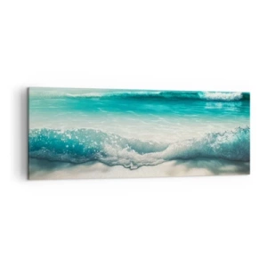 Cuadro sobre lienzo - Impresión de Imagen - Olas del océano en una playa de arena clara - 140x50cm - Calma oceánica - Decoración de pared moderna para salón y dormitorio ARTTOR