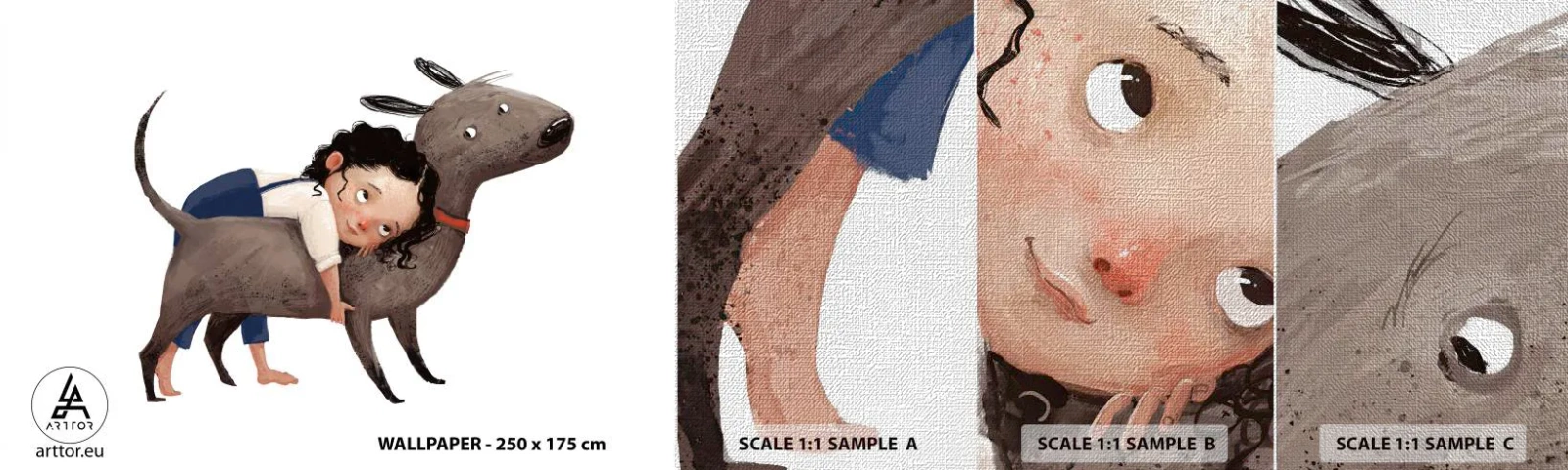 Muestra de fotomural Premium Canvas - Mejores amigos - Para niños, Perro, Chica - 100x30 cm