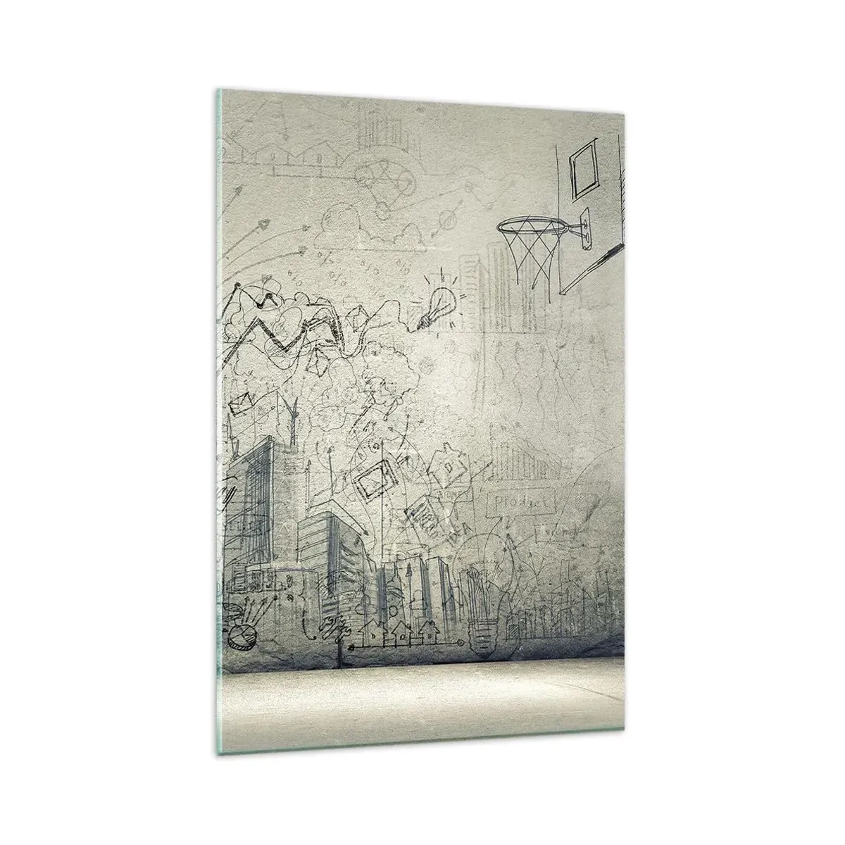 Cuadro sobre vidrio - Impresiones sobre Vidrio - Dibujos y diagramas sobre el fondo de una pared en bruto. - 80x120cm - Mi gloriosa vida en la ciudad - Decoración de pared moderna para salón y dormitorio ARTTOR