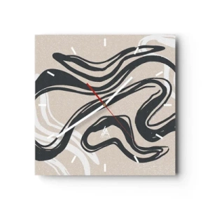 Reloj de pared - Reloj de vidrio - Líneas abstractas en tonos oscuros sobre un fondo beige. - 30x30cm - Expresión multiplicada - Decoración de pared moderna para salón y dormitorio ARTTOR